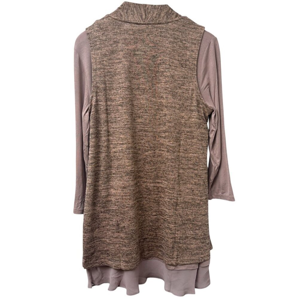 LOGO Lori Goldstein Vest & Tee Set Medium Pink Stretch Casual Boho Womens Top - Picture 5 of 10